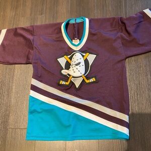 Vintage 90's NHL Anaheim Ducks Youth CCM Jersey Size Large Purple & Teal
